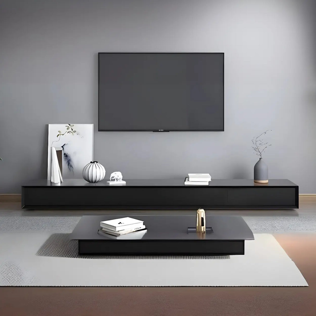 Simplicity Wooden Rectangle Long TV Stand with Drawers Image - 5
