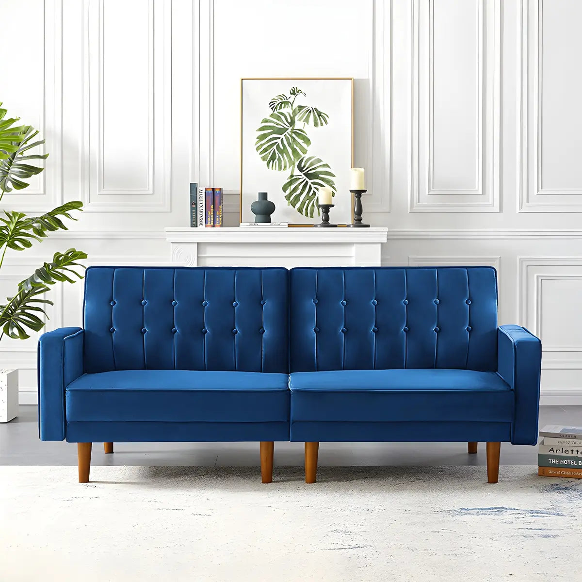 Simplicity Yellow Velvet Square Arm Tufted Back Sofa Image - 3