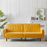 Simplicity Yellow Velvet Square Arm Tufted Back Sofa Image - 5