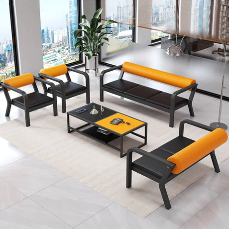 Simplistic Black-Orange Faux Leather Foam Fill Sofa Image - 1