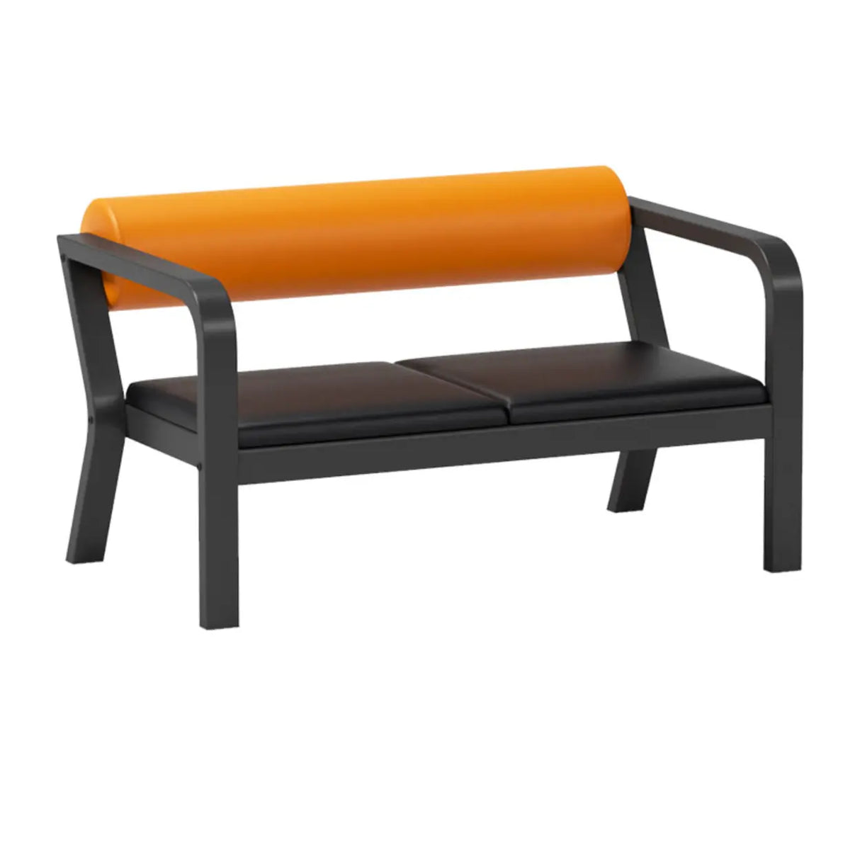 Simplistic Black-Orange Faux Leather Foam Fill Sofa Image - 3