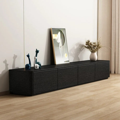 Simplistic Black Wooden Drawers Rectangle TV Stand Image - 2