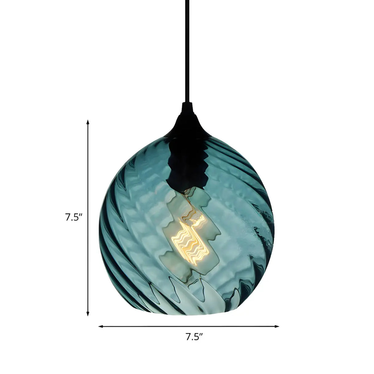 Simplistic Blue Glass Ribbed Cylindrical Pendant Light Image - 18