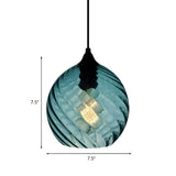 Simplistic Blue Glass Ribbed Cylindrical Pendant Light Image - 18