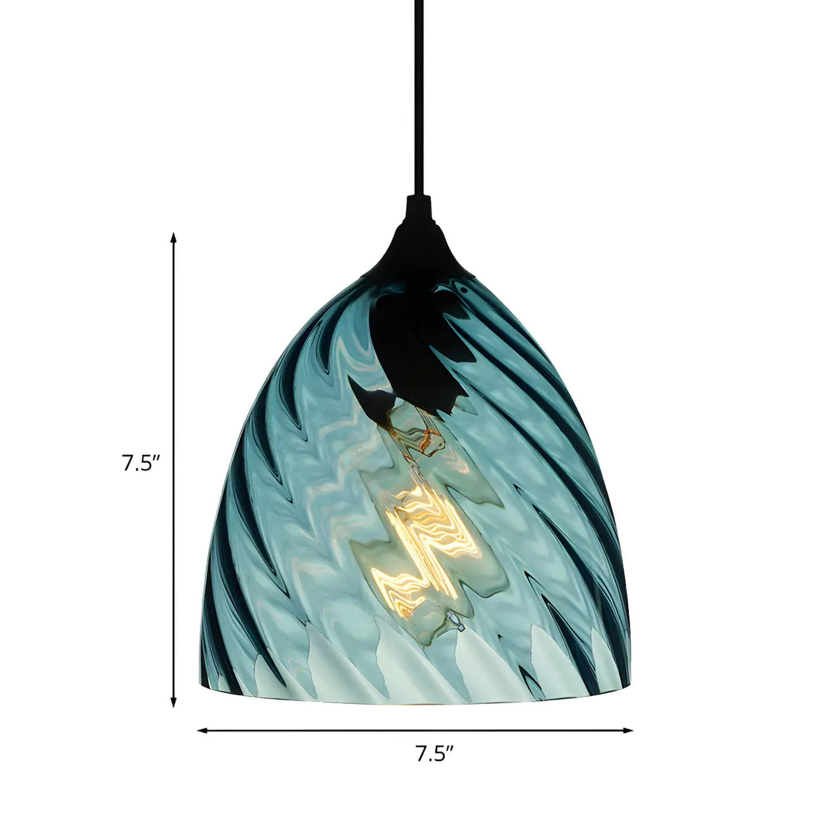 Simplistic Blue Glass Ribbed Cylindrical Pendant Light Image - 19