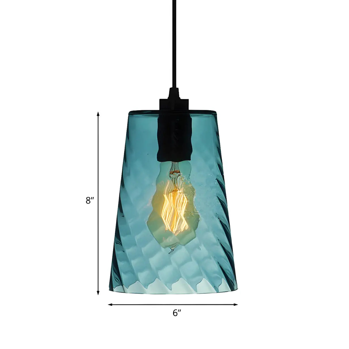 Simplistic Blue Glass Ribbed Cylindrical Pendant Light Image - 20