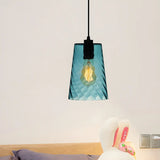 Simplistic Blue Glass Ribbed Cylindrical Pendant Light Image - 6