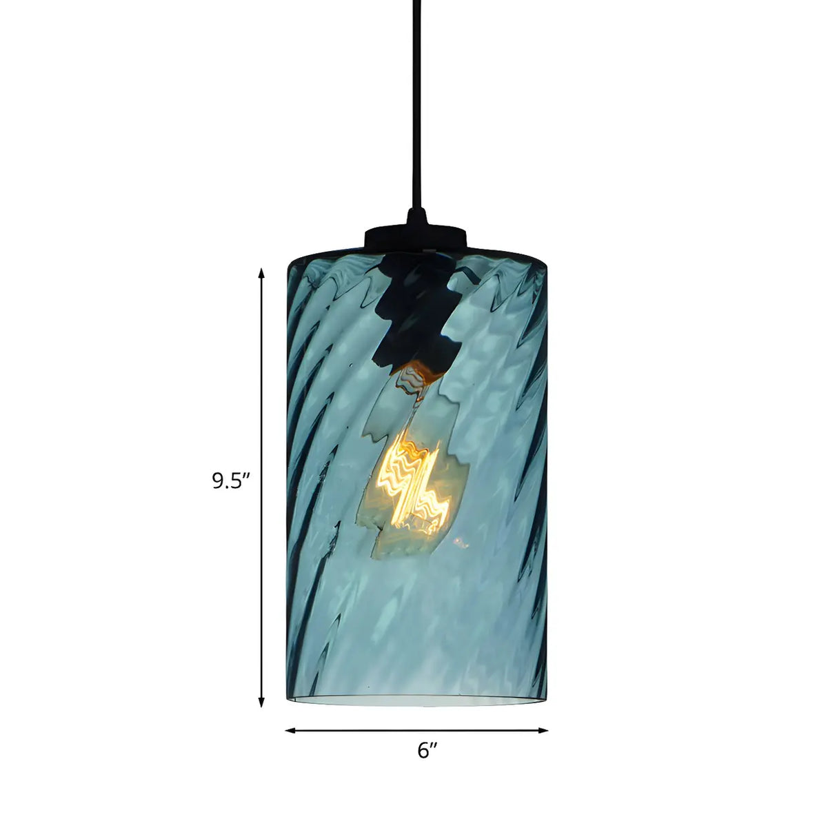 Simplistic Blue Glass Ribbed Cylindrical Pendant Light 