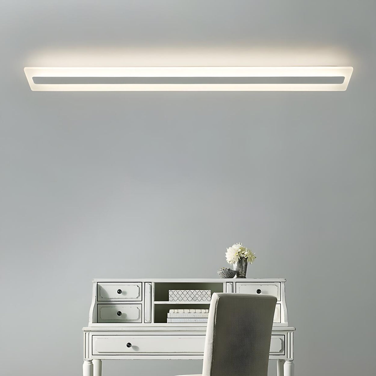 Simplistic Corridor White Strip LED Flush Mount Light Image - 11