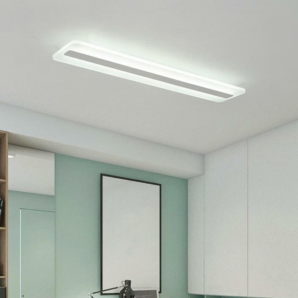 Simplistic Corridor White Strip LED Flush Mount Light Image - 8