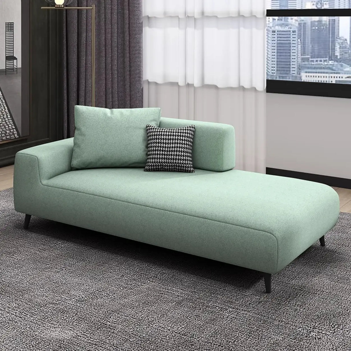 Simplistic Green Linen Fabric Corner Right-Arm Chaise Image - 3