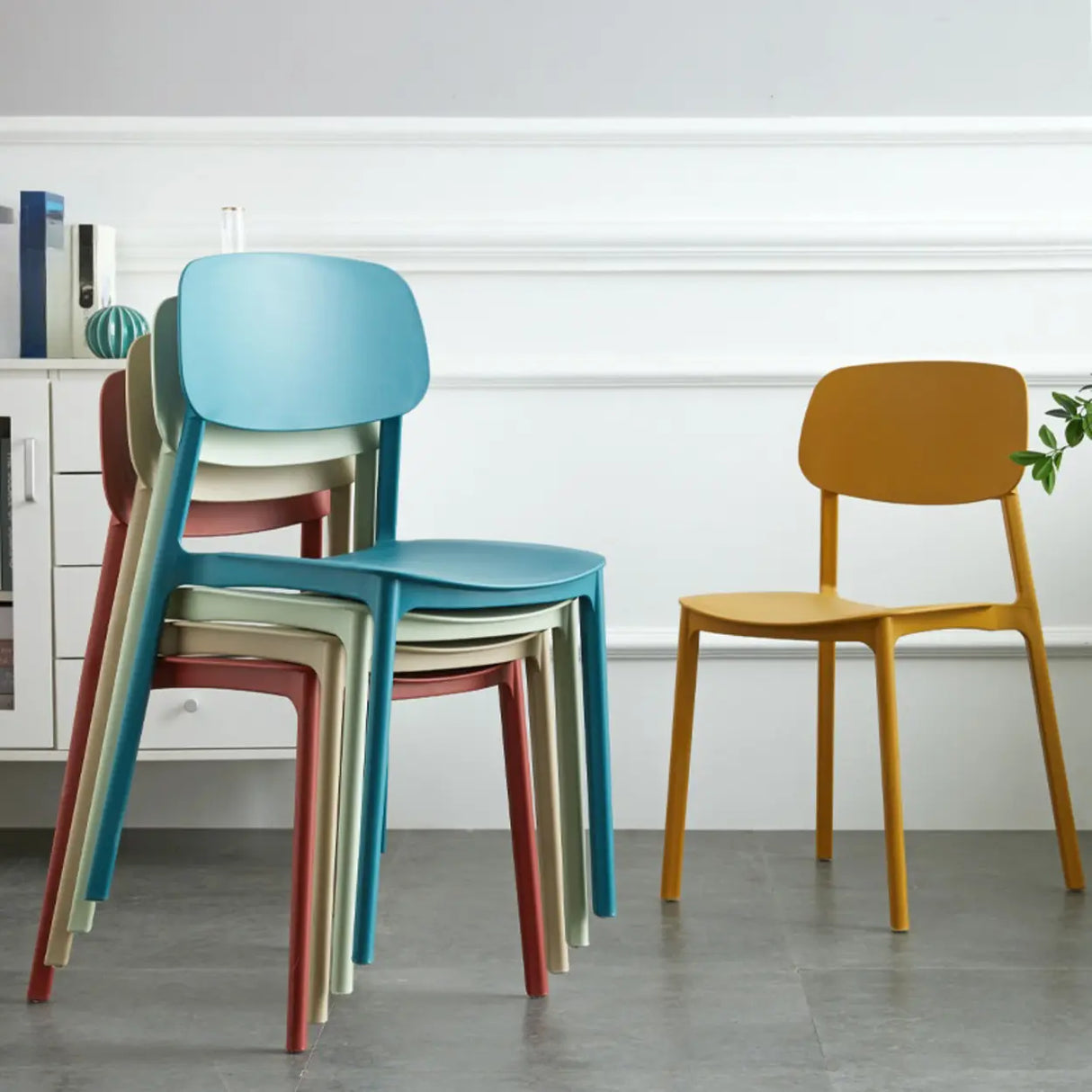 Simplistic Navy Plastic Stackable Low Back Office Chairs Image - 1