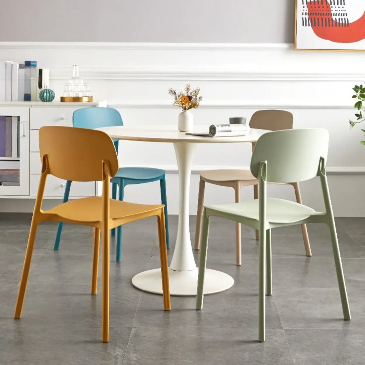 Simplistic Navy Plastic Stackable Low Back Office Chairs Image - 6