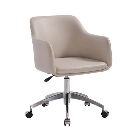 Simplistic Off-White Swivel Metal Faux Leather Office Chair Image - 1