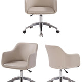 Simplistic Off-White Swivel Metal Faux Leather Office Chair Image - 11