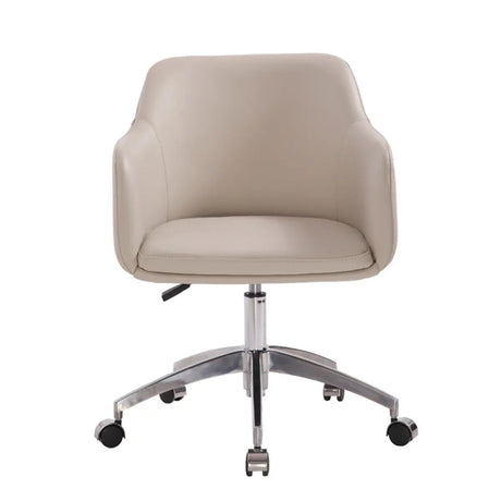 Simplistic Off-White Swivel Metal Faux Leather Office Chair Image - 2