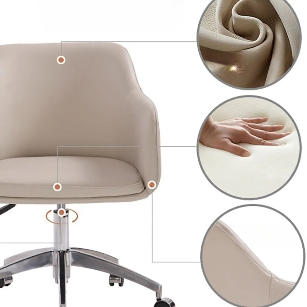Simplistic Off-White Swivel Metal Faux Leather Office Chair Image - 6