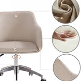 Simplistic Off-White Swivel Metal Faux Leather Office Chair Image - 6