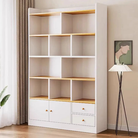 Simplistic Vertical Shelving Cabinet Oak White Bookcase Image - 1