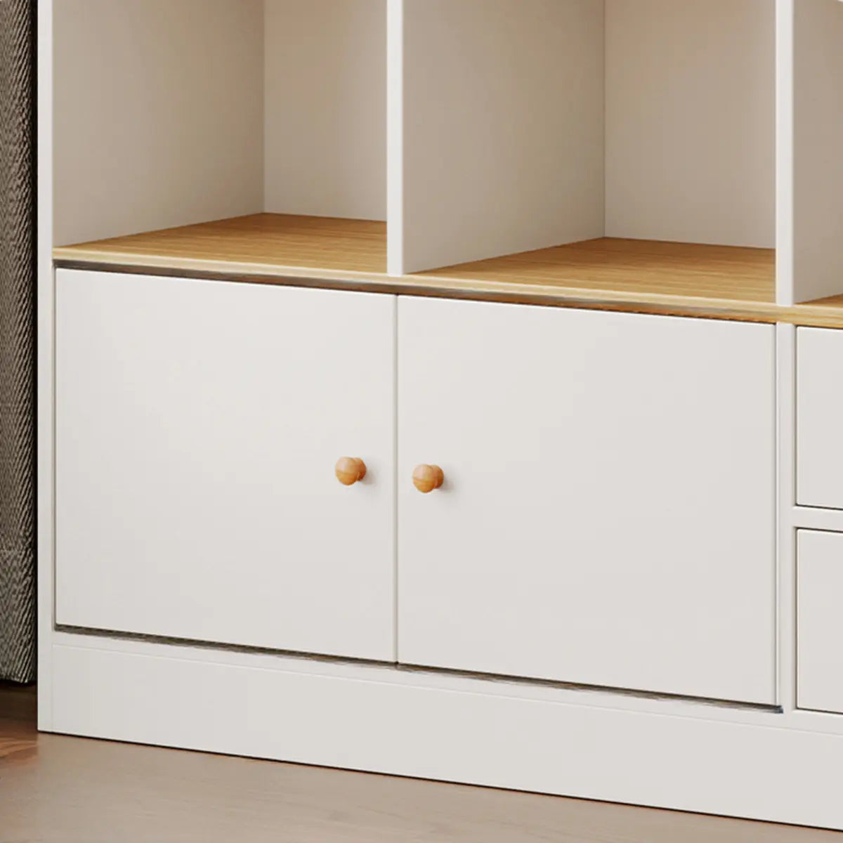 Simplistic Vertical Shelving Cabinet Oak White Bookcase Image - 11