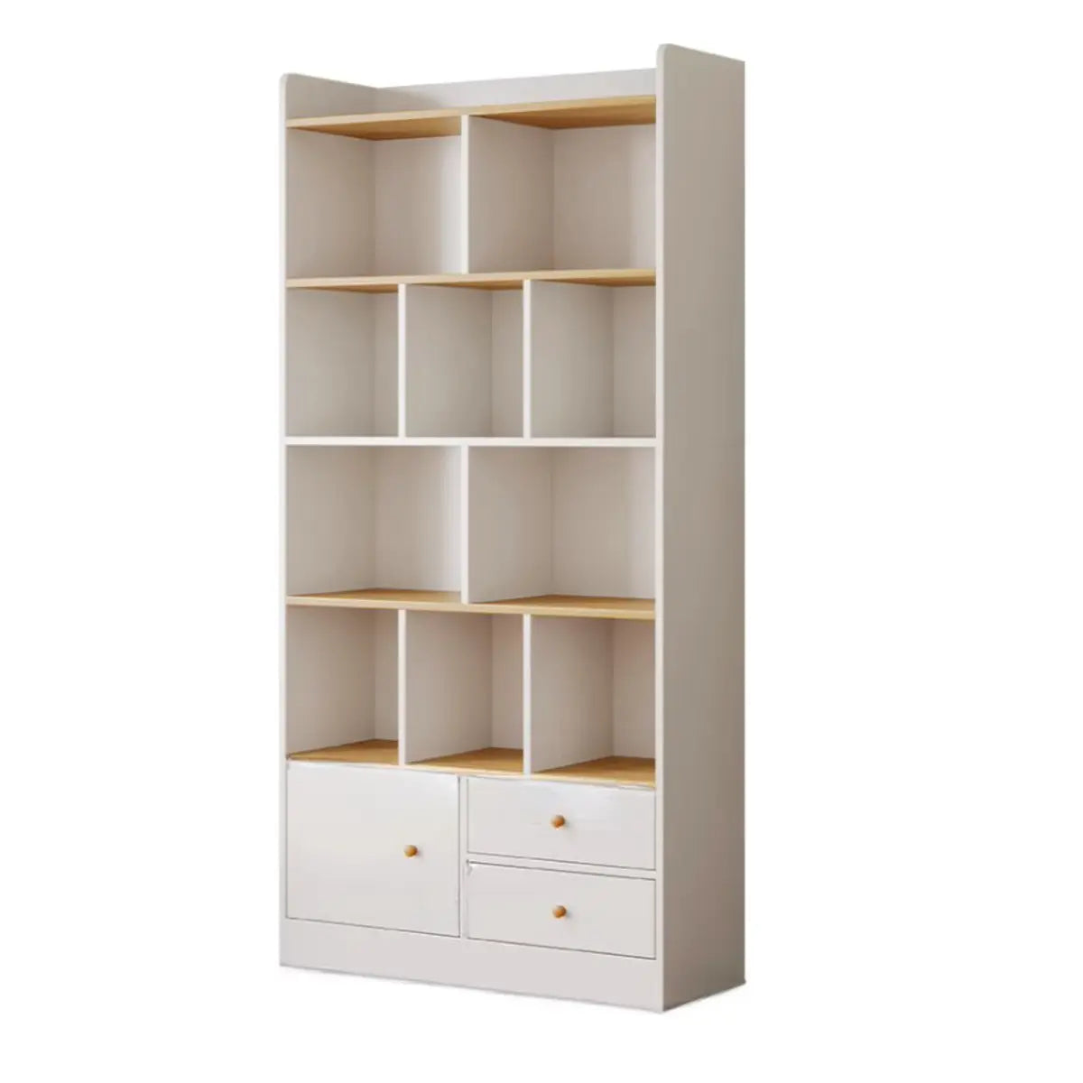 Simplistic Vertical Shelving Cabinet Oak White Bookcase Image - 13