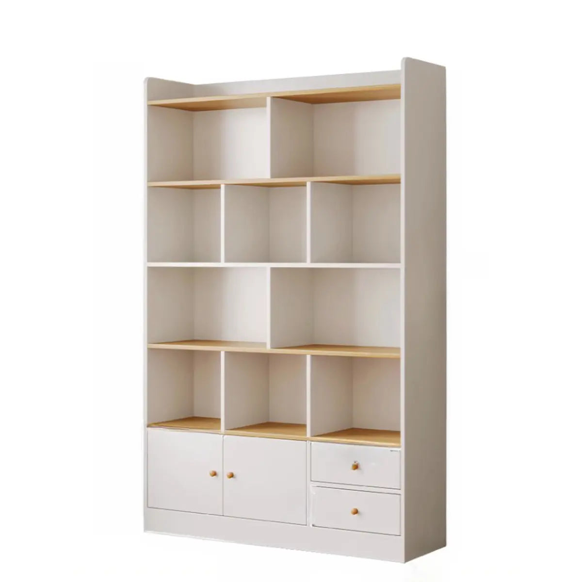 Simplistic Vertical Shelving Cabinet Oak White Bookcase Image - 14