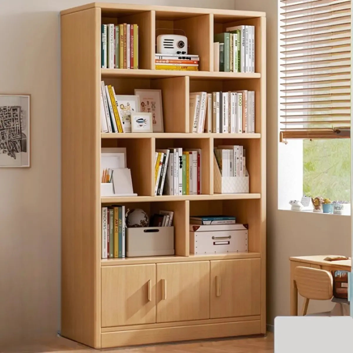Simplistic Vertical Shelving Cabinet Oak White Bookcase Image - 19