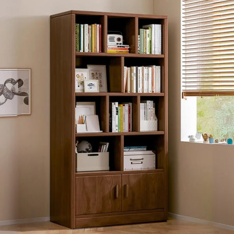 Simplistic Vertical Shelving Cabinet Oak White Bookcase Image - 2