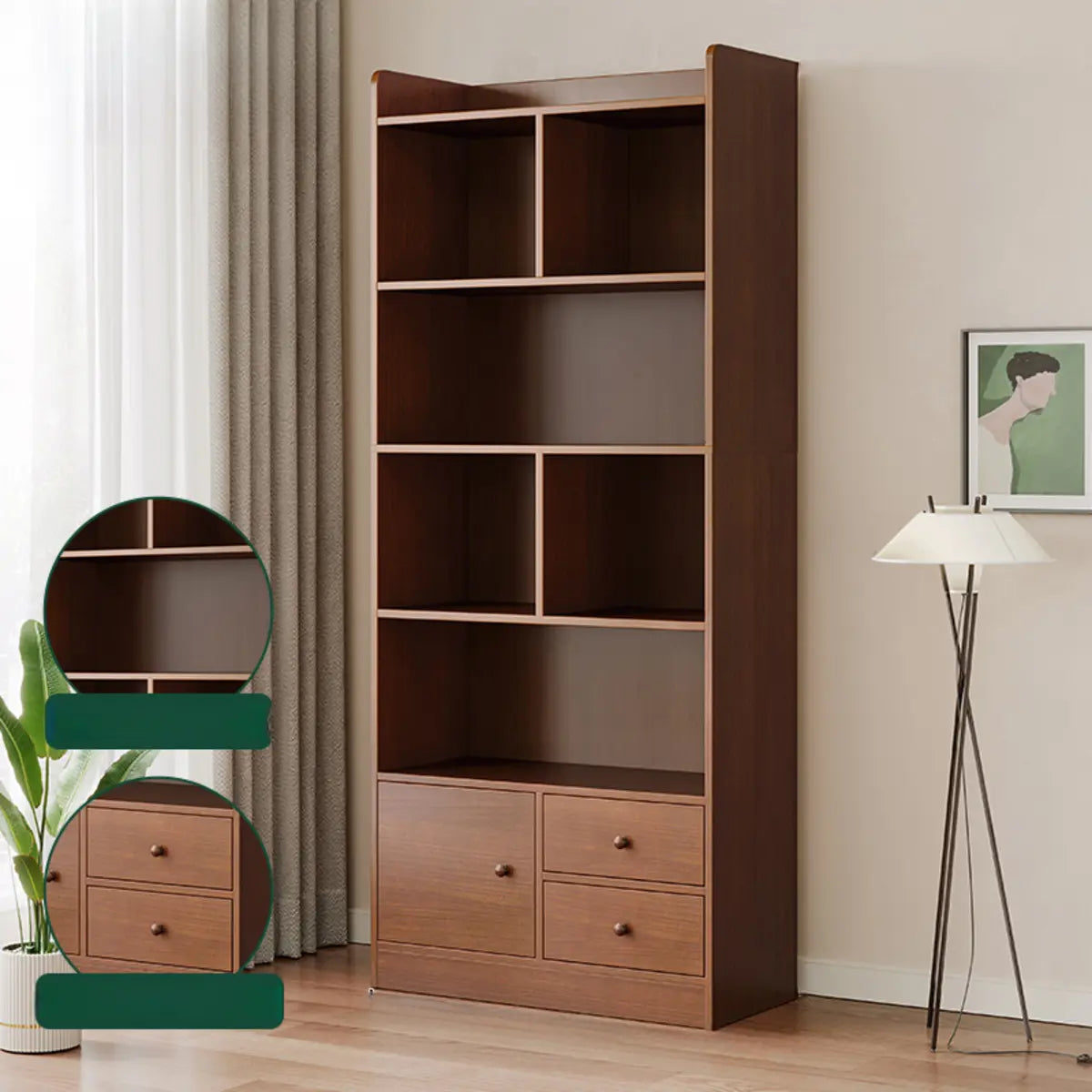 Simplistic Vertical Shelving Cabinet Oak White Bookcase Image - 21