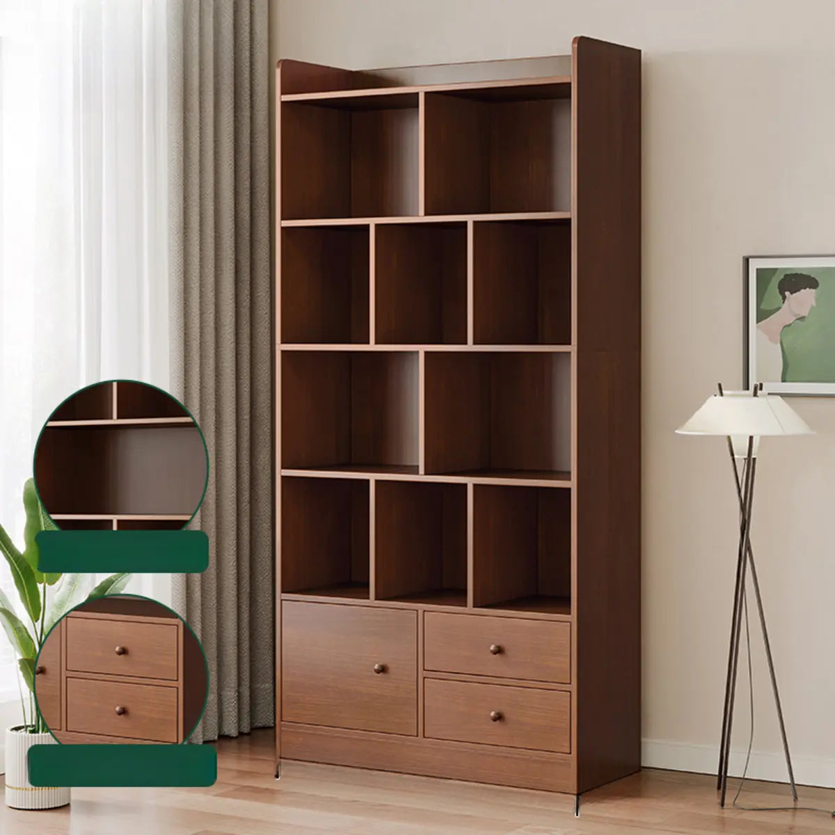 Simplistic Vertical Shelving Cabinet Oak White Bookcase Image - 23