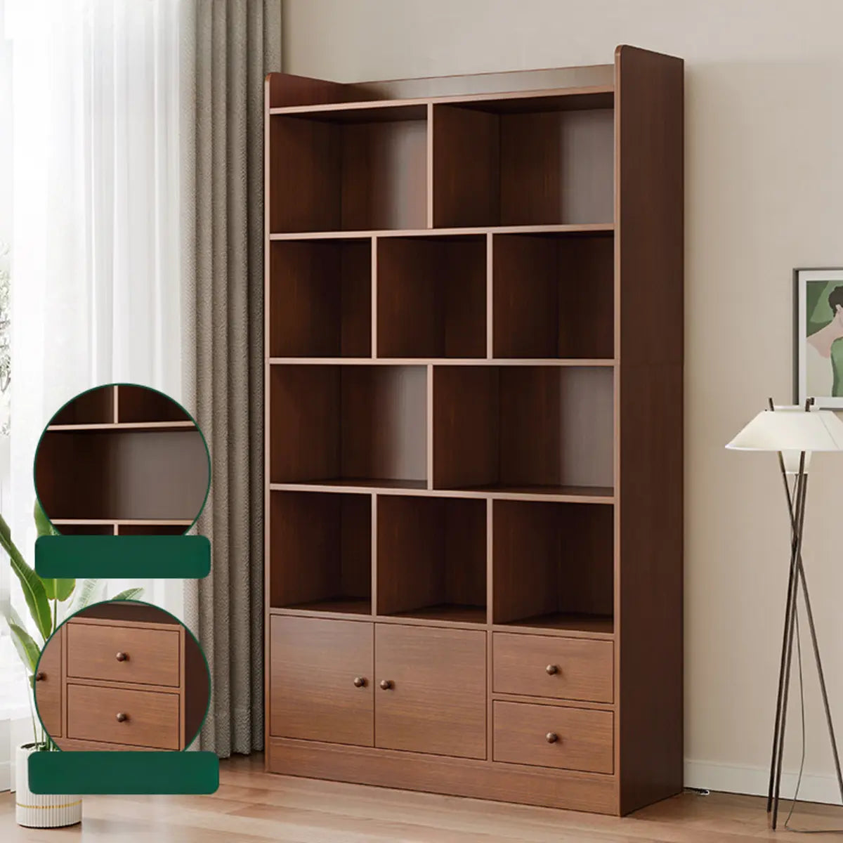 Simplistic Vertical Shelving Cabinet Oak White Bookcase Image - 24