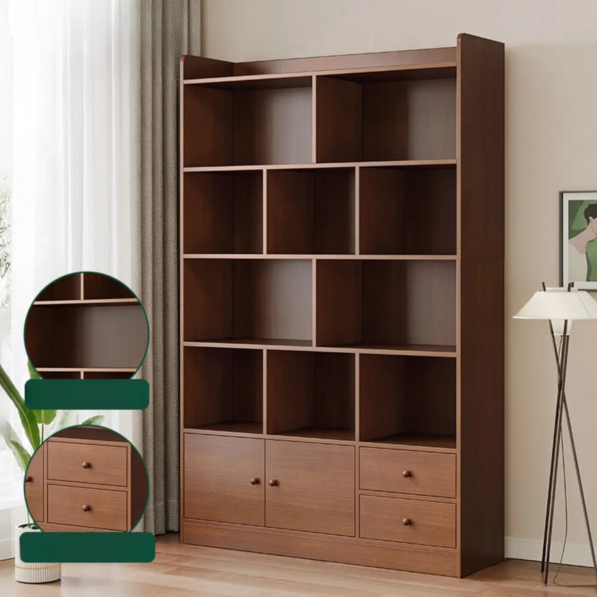 Simplistic Vertical Shelving Cabinet Oak White Bookcase Image - 25