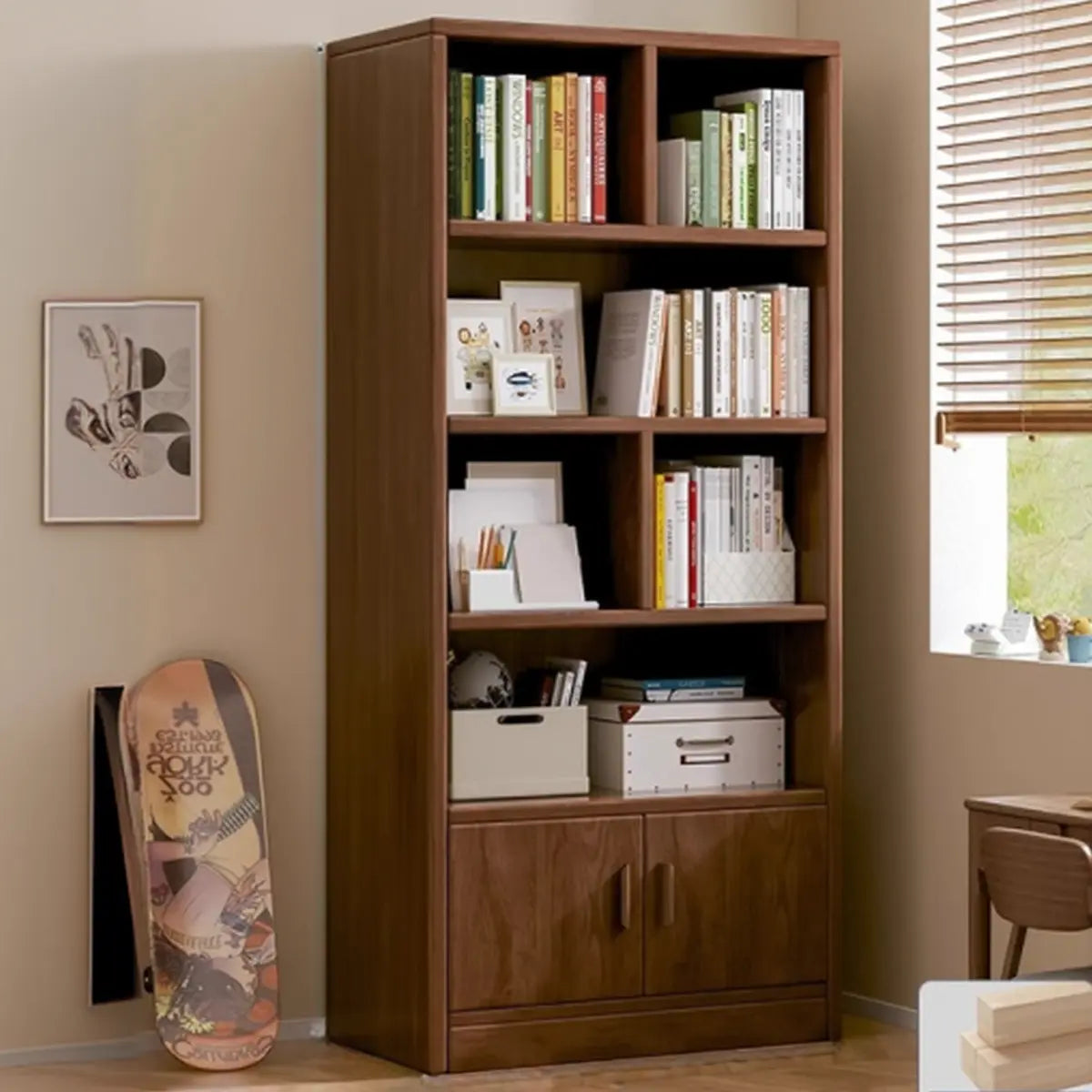 Simplistic Vertical Shelving Cabinet Oak White Bookcase Image - 26