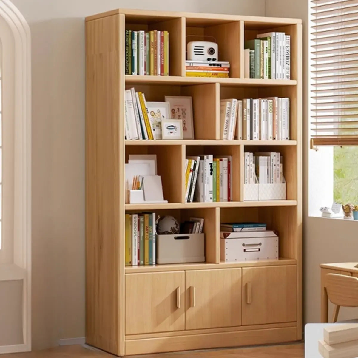 Simplistic Vertical Shelving Cabinet Oak White Bookcase Image - 27