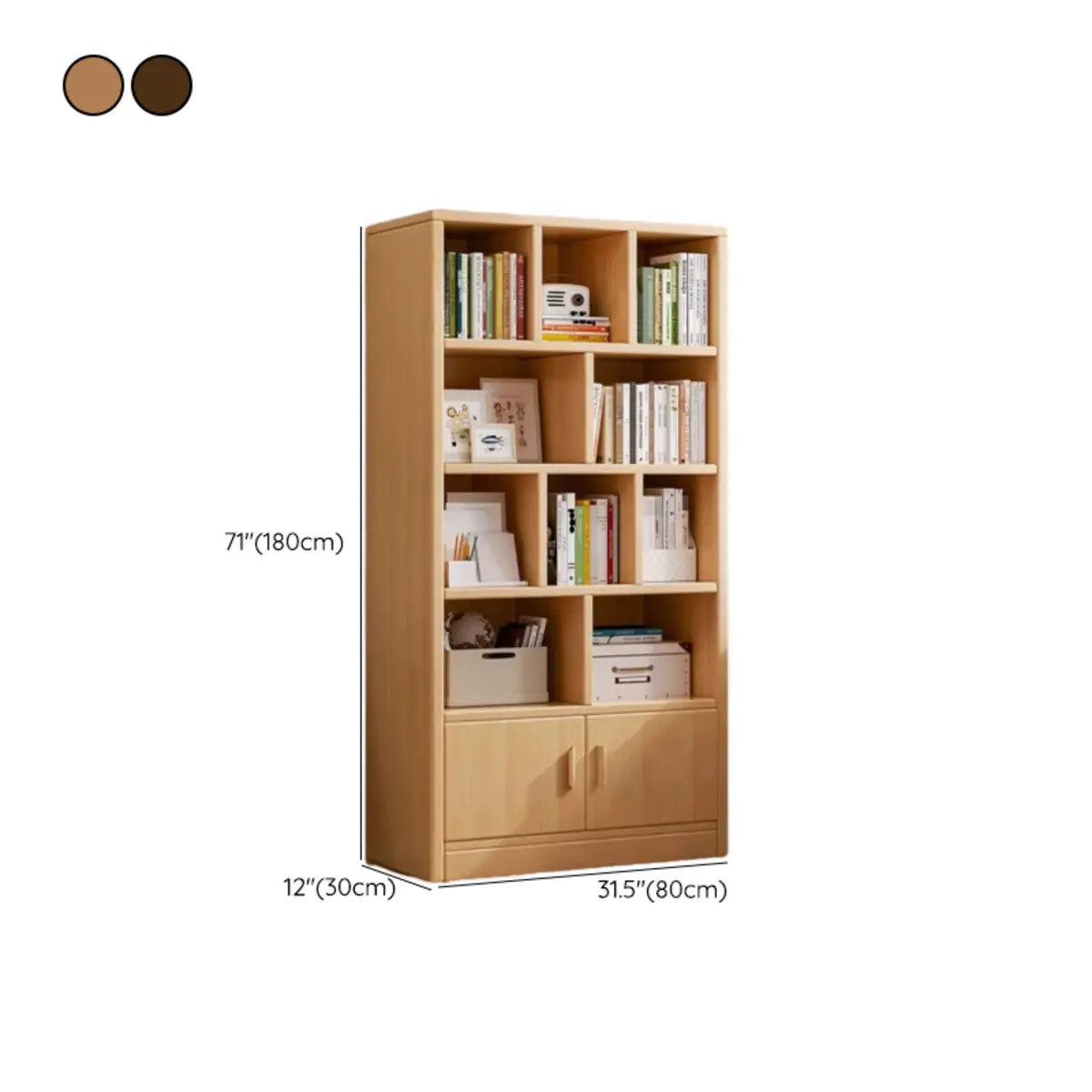 Simplistic Vertical Shelving Cabinet Oak White Bookcase Image - 29