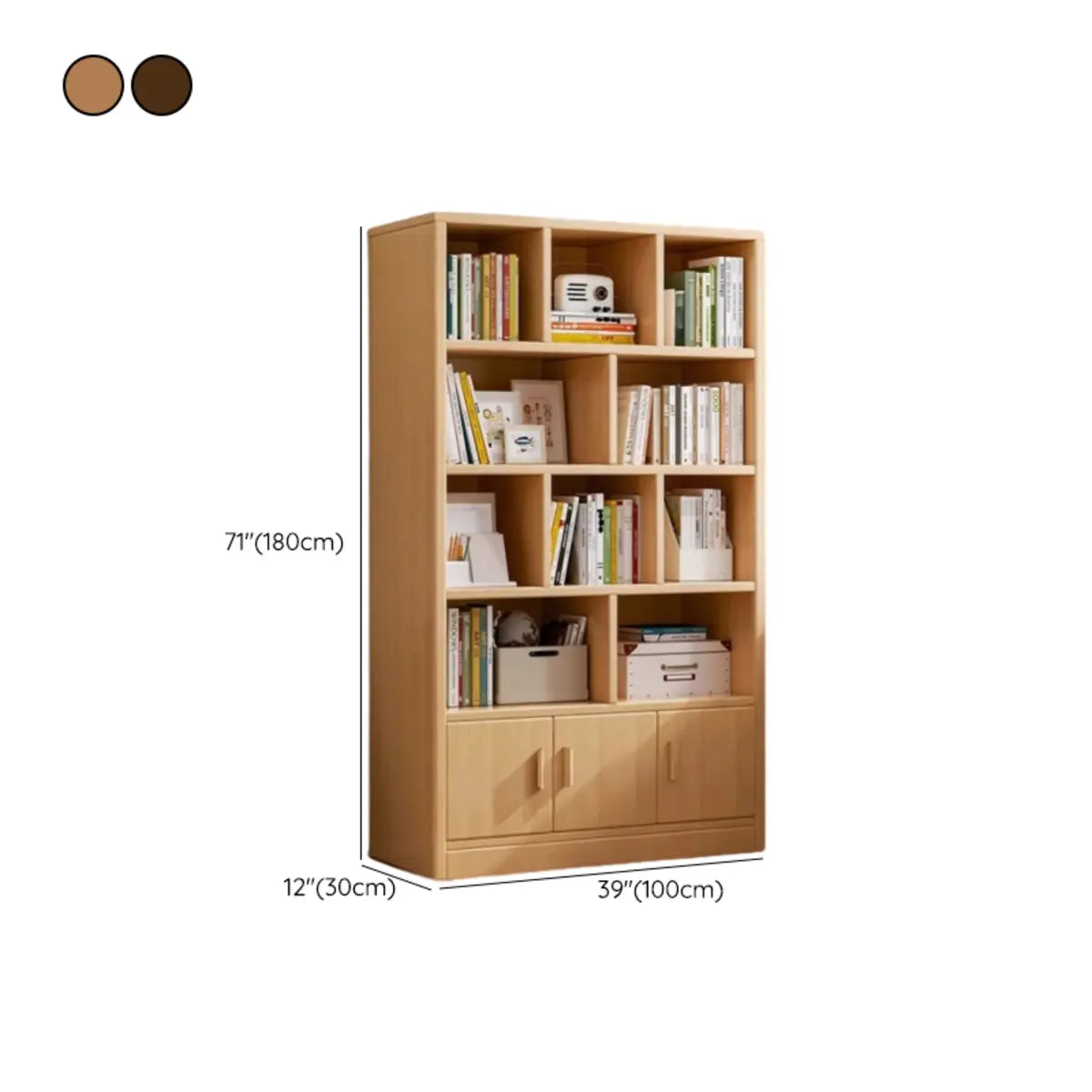 Simplistic Vertical Shelving Cabinet Oak White Bookcase Image - 30