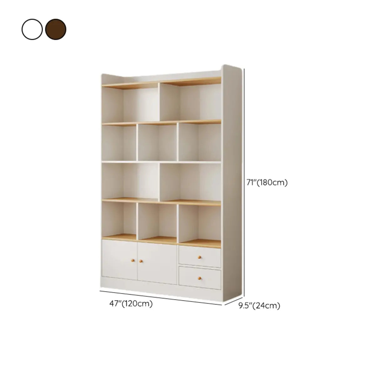 Simplistic Vertical Shelving Cabinet Oak White Bookcase Image - 32