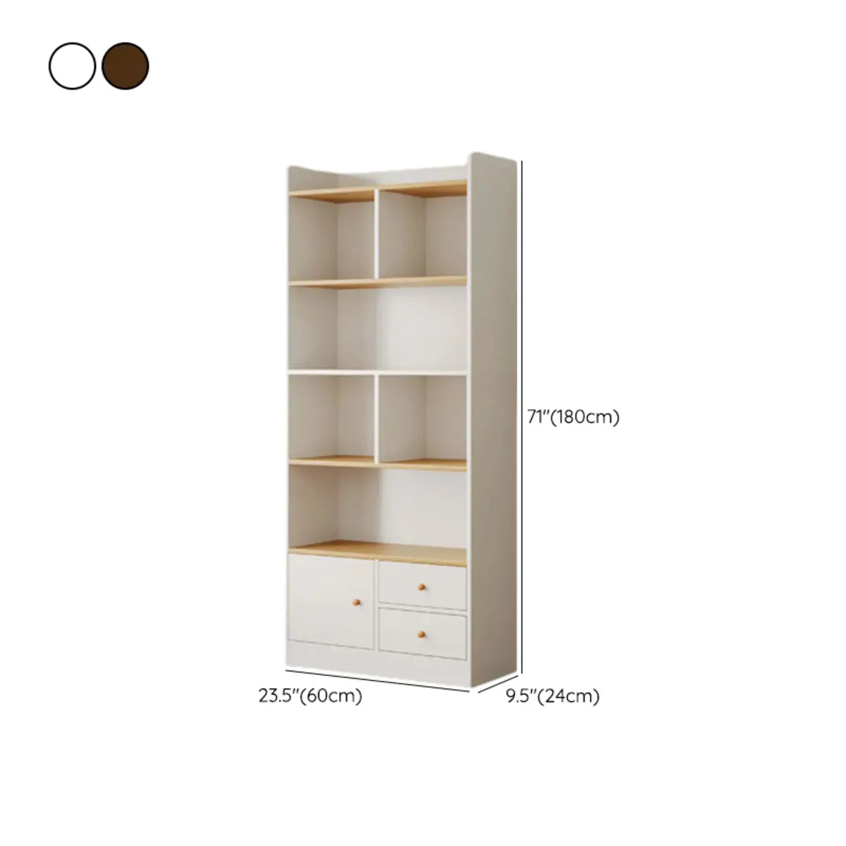 Simplistic Vertical Shelving Cabinet Oak White Bookcase Image - 33