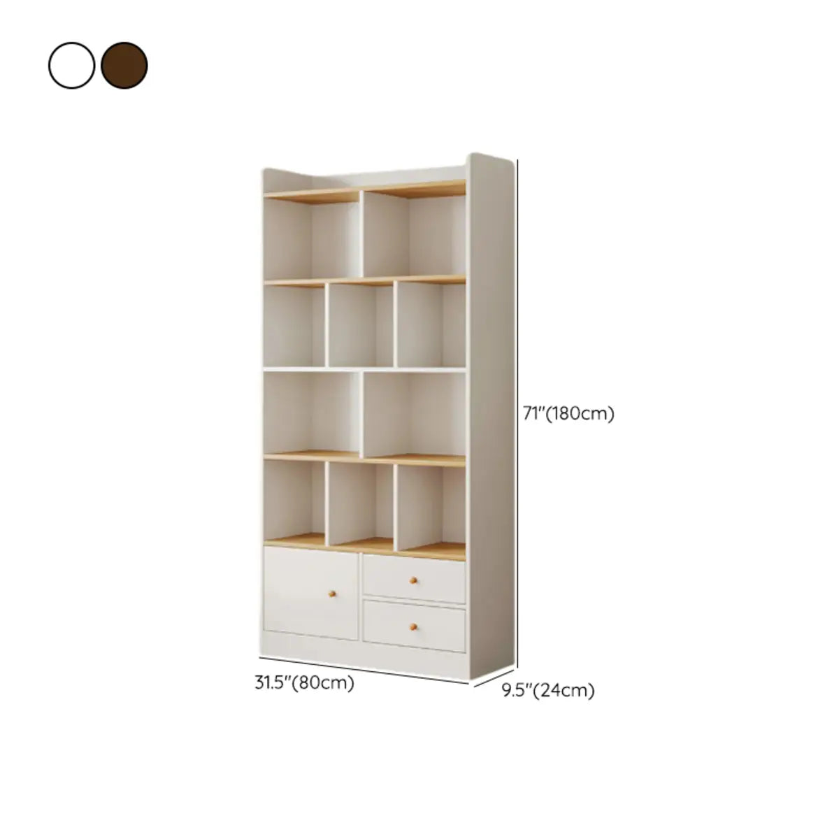 Simplistic Vertical Shelving Cabinet Oak White Bookcase Image - 34