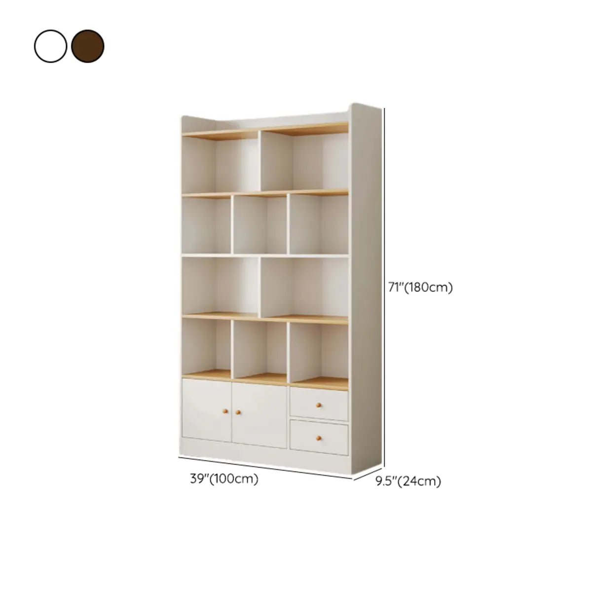 Simplistic Vertical Shelving Cabinet Oak White Bookcase Image - 35