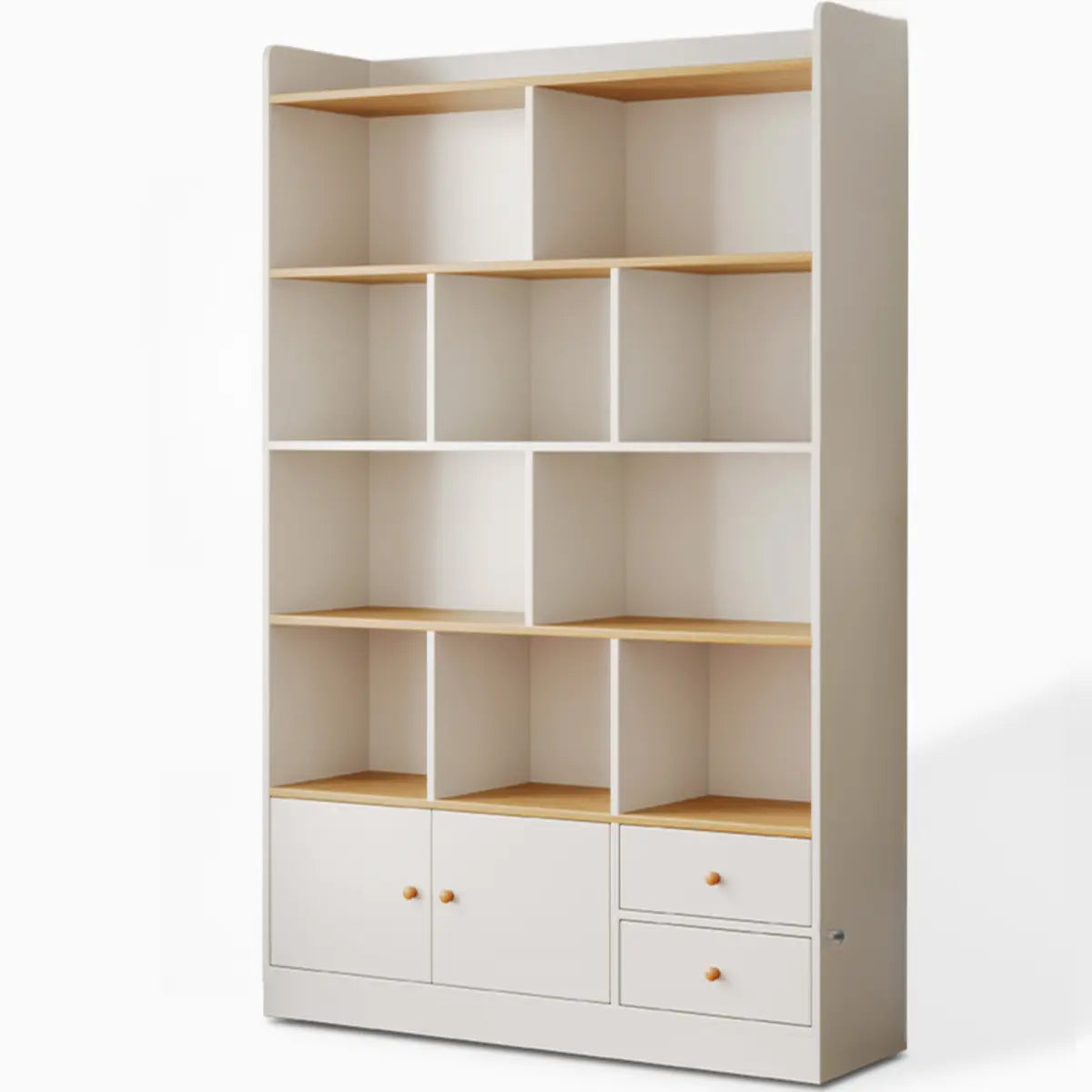 Simplistic Vertical Shelving Cabinet Oak White Bookcase Image - 7
