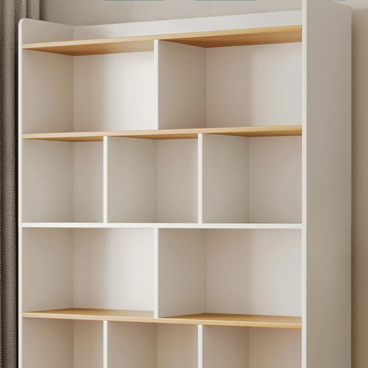 Simplistic Vertical Shelving Cabinet Oak White Bookcase Image - 8