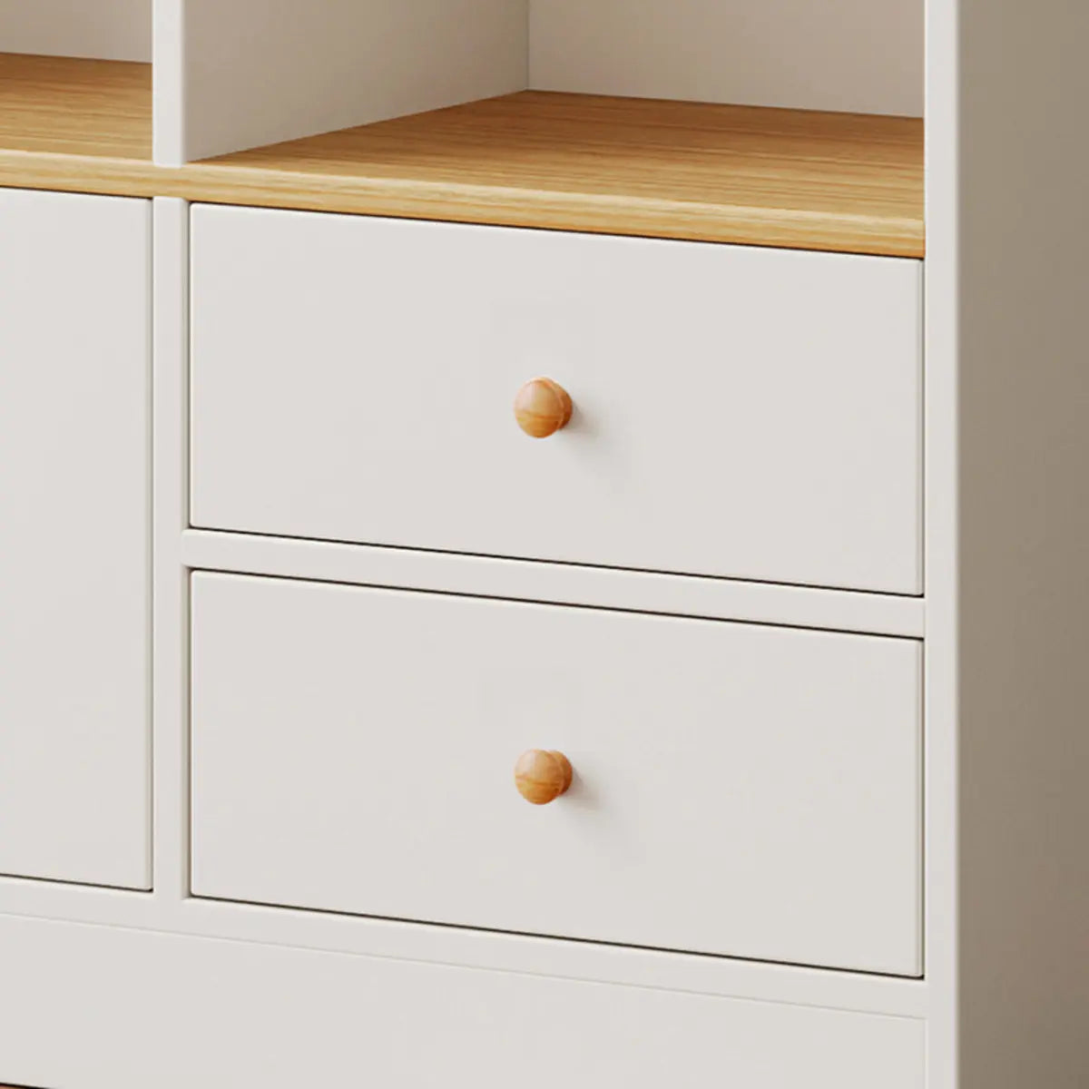 Simplistic Vertical Shelving Cabinet Oak White Bookcase Image - 9