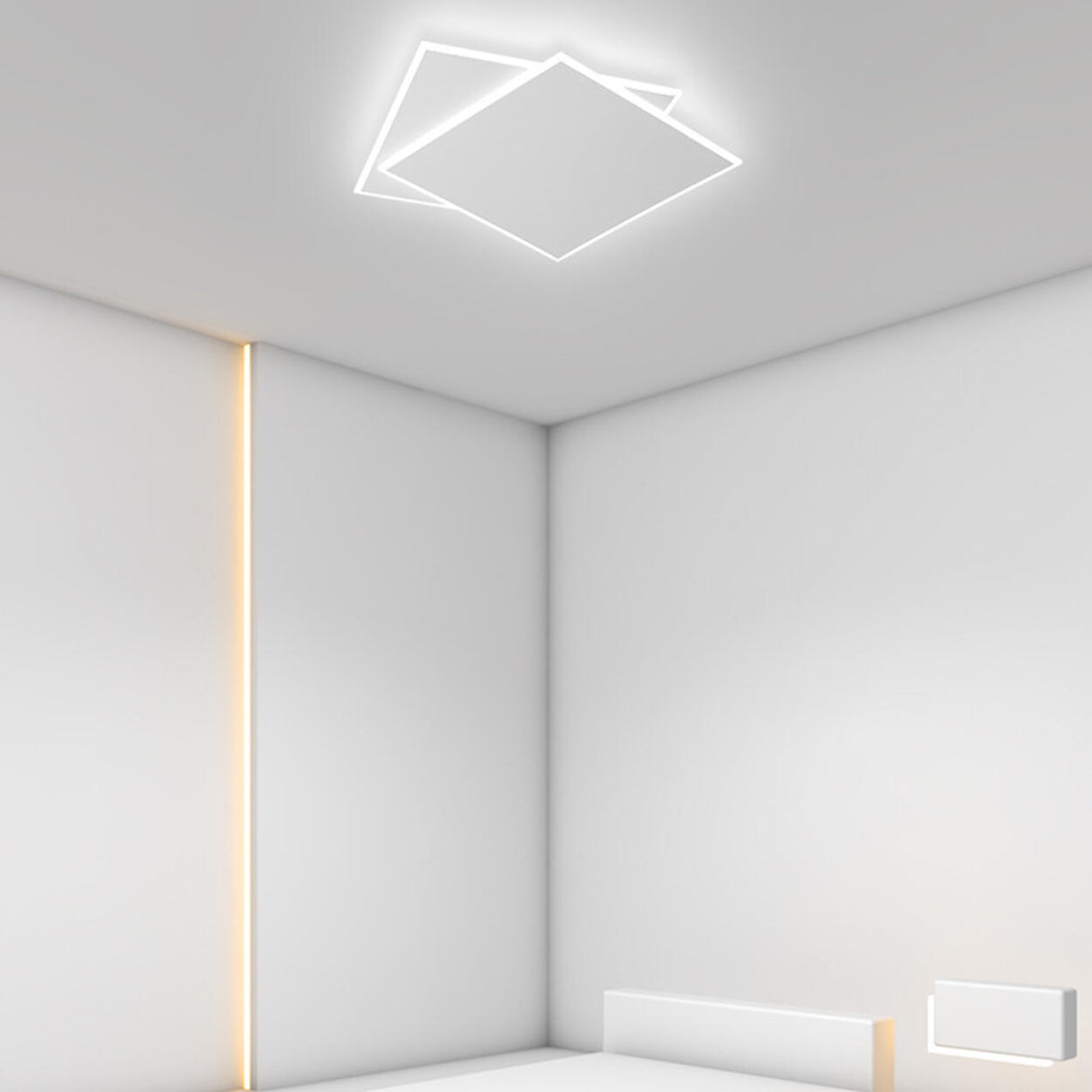 Simplistic White Square LED Flush Mount Light 2-Light Image - 3
