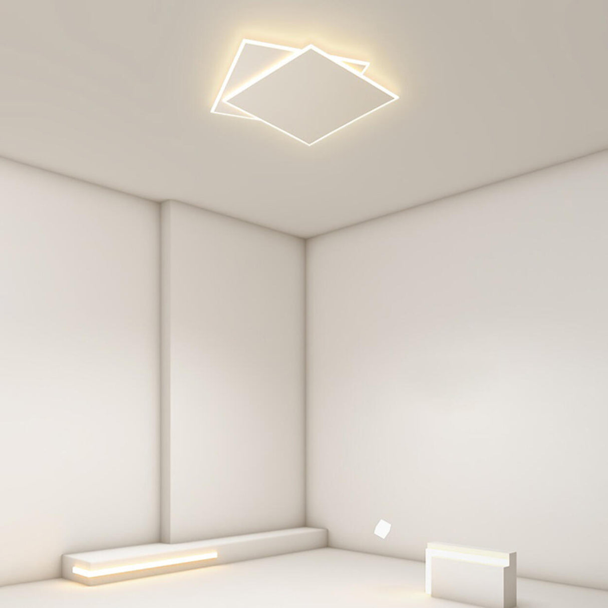 Simplistic White Square LED Flush Mount Light 2-Light Image - 4