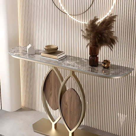 Sintered Stone Half-circle Gold Decorative Console Table Image - 1