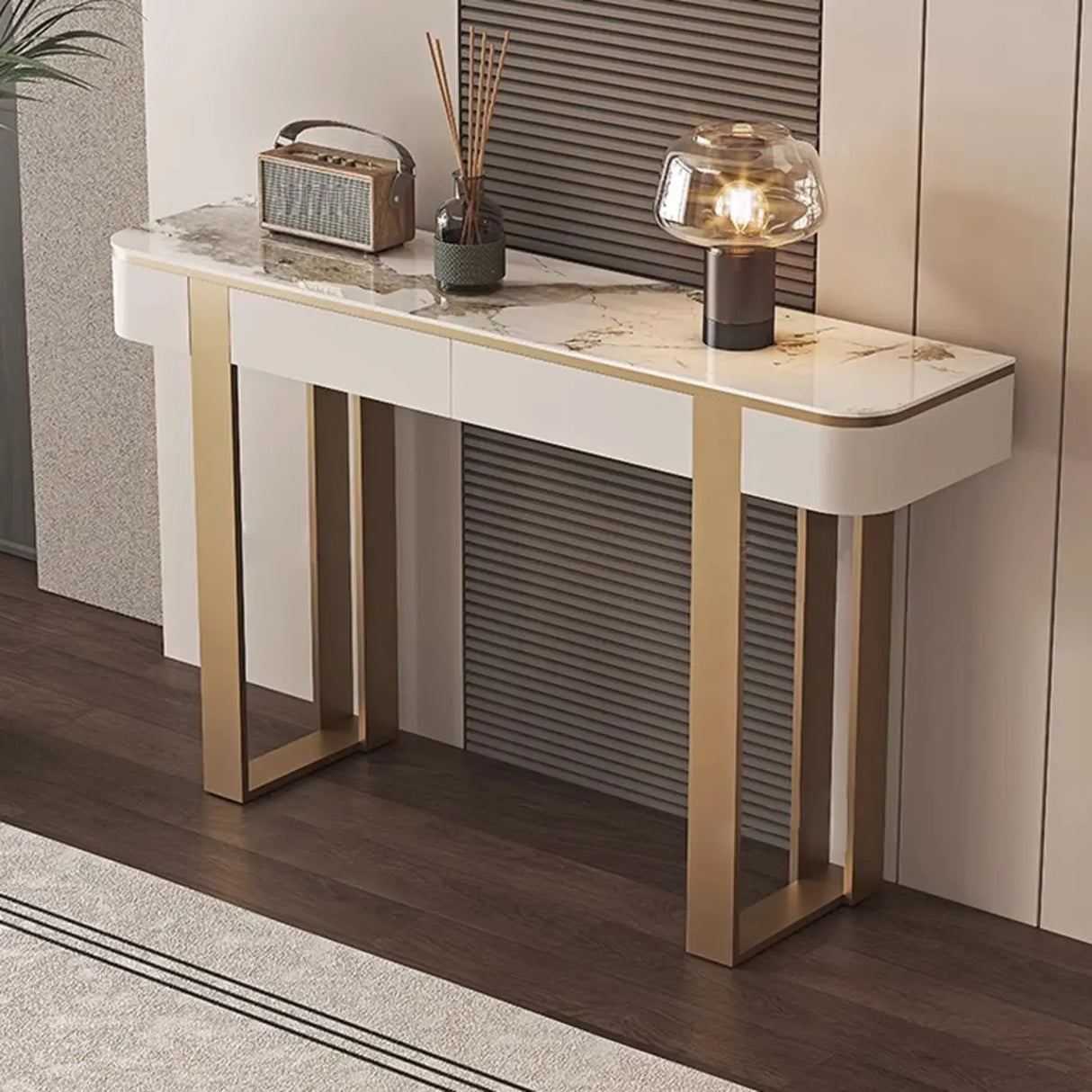 Sintered Stone Rectangular Marble Storage Console Table Image - 11