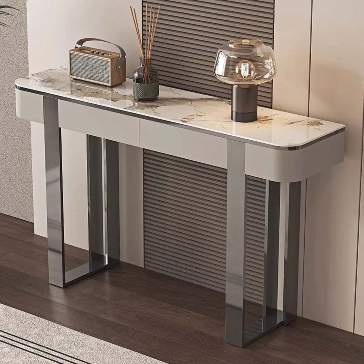Sintered Stone Rectangular Marble Storage Console Table Image - 2
