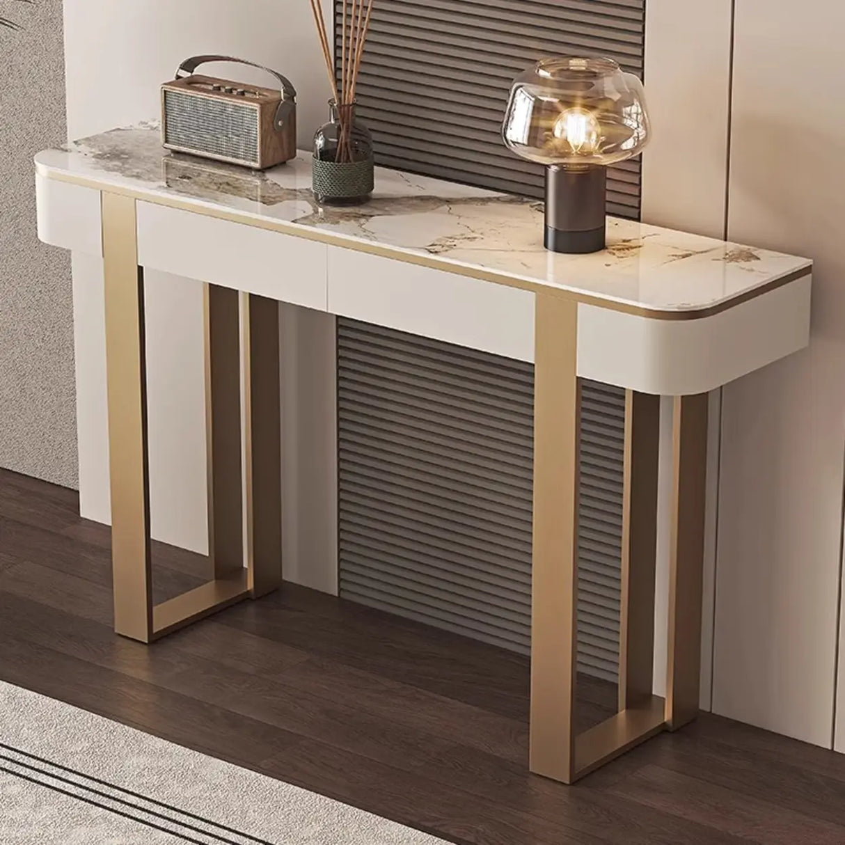 Sintered Stone Rectangular Marble Storage Console Table Image - 5