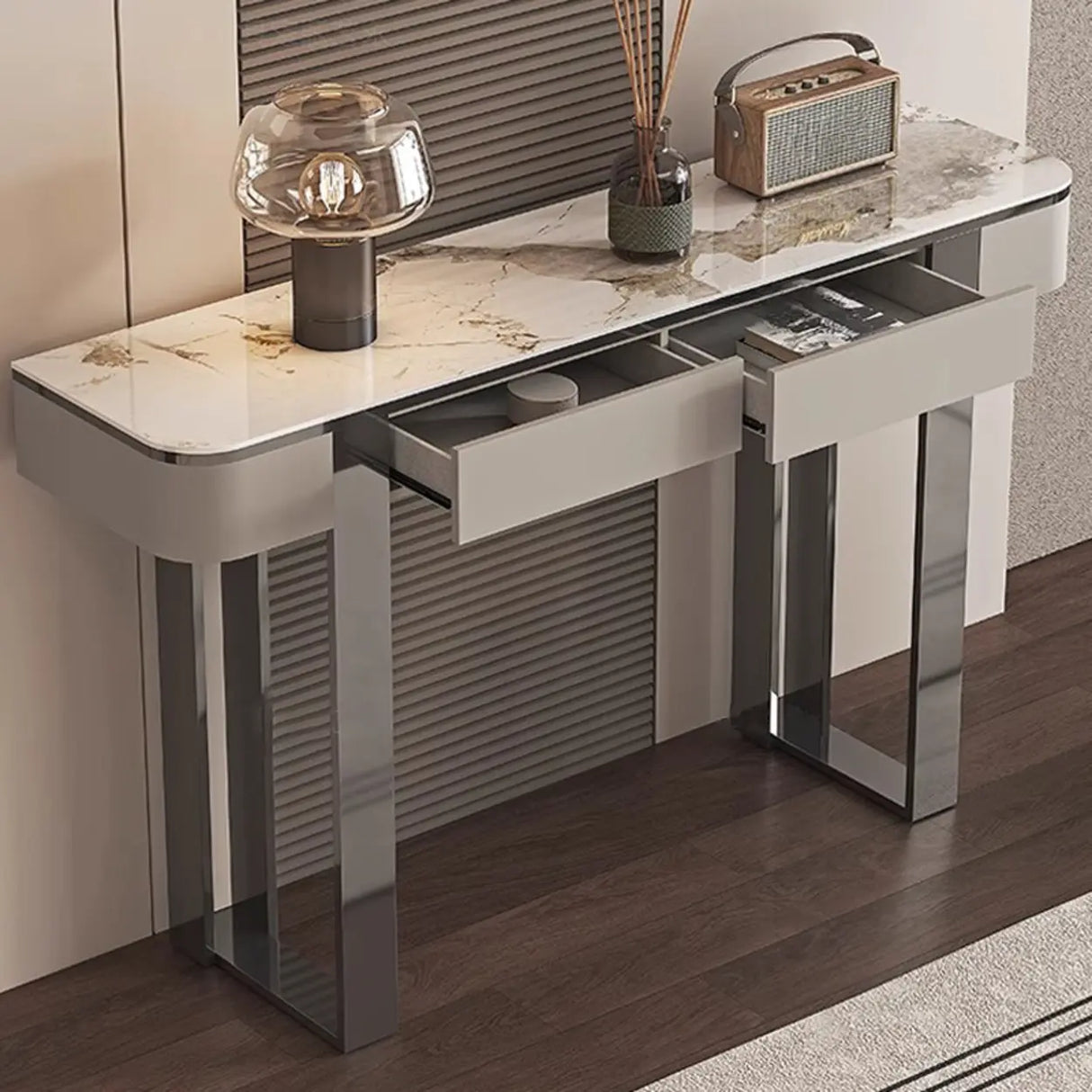 Sintered Stone Rectangular Marble Storage Console Table Image - 6